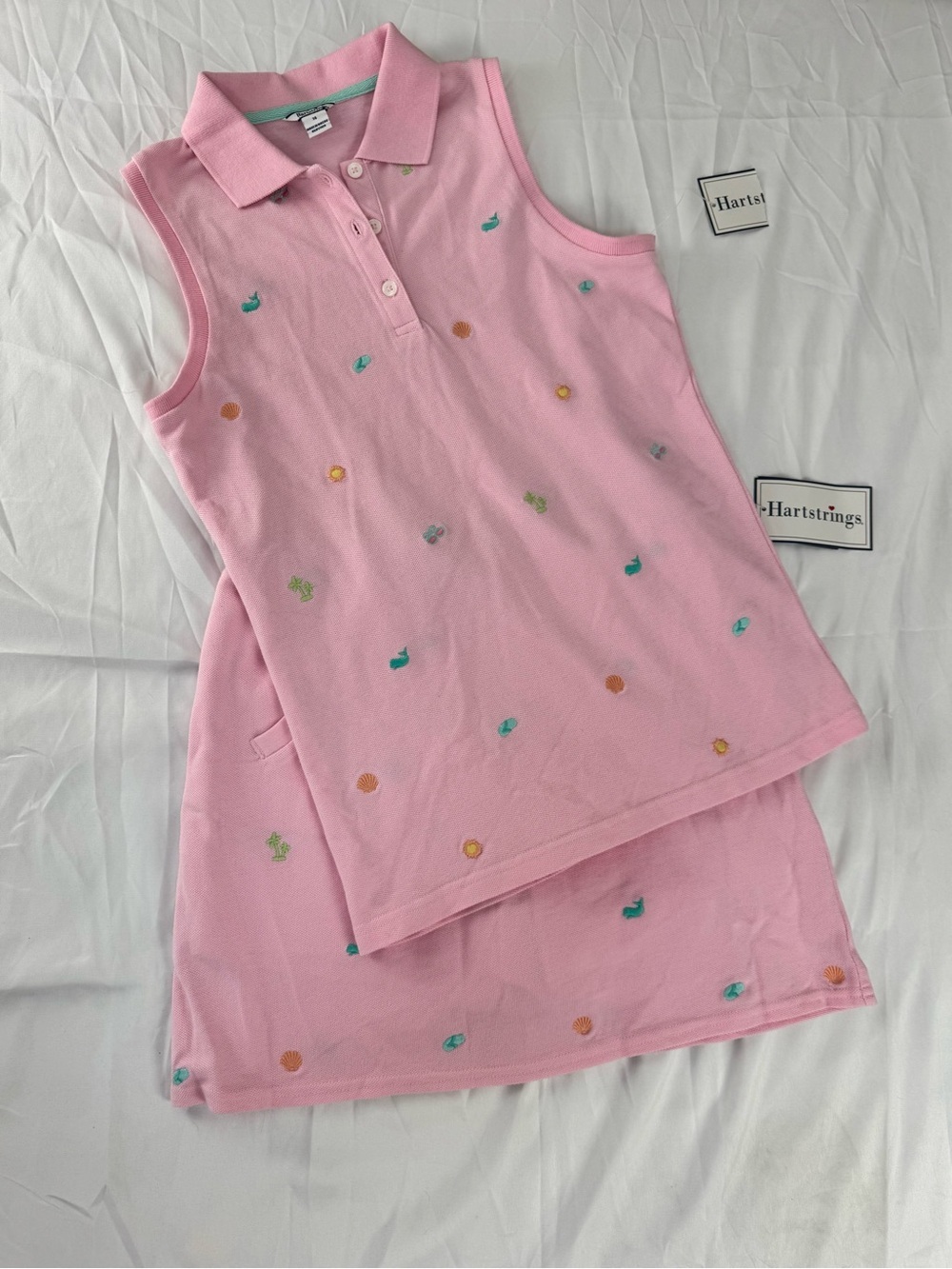 Hartstrings Pink Sleeveless Polo skirt Set with Multicolor Embroidery NWT